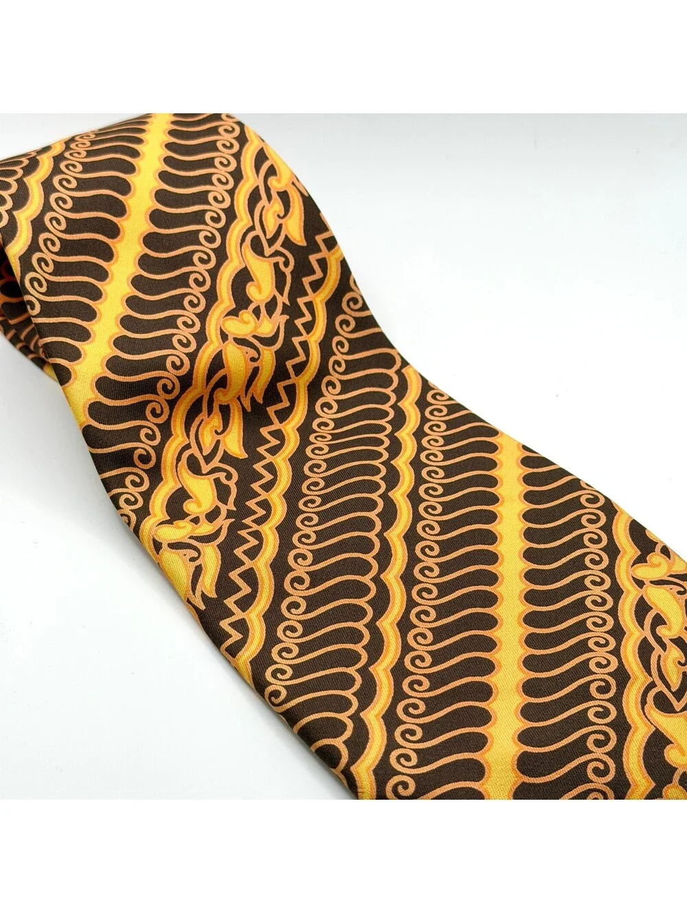 Vintage 70s Alberto Neon Orange Silk Psychedelic Swirl Tie